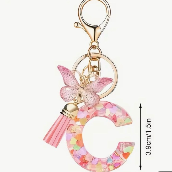 Accessories - Pink Butterfly Letter C Bag Charm Keychain
